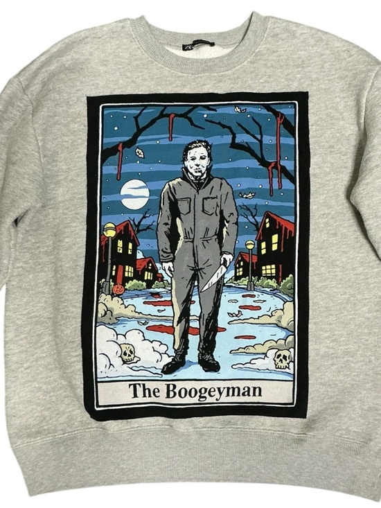 None Other - The Boogeyman Graphic Crewneck Sweater - Light Gray